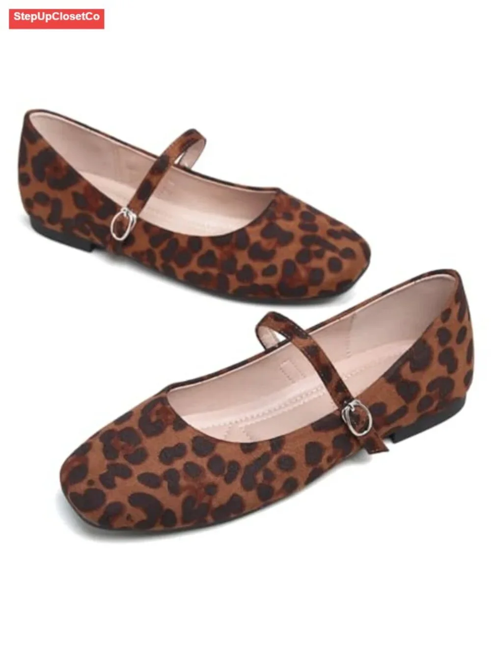 Faux Suede Mary Jane Flats Square Toe Buckle Strap Women's Retro Shoes